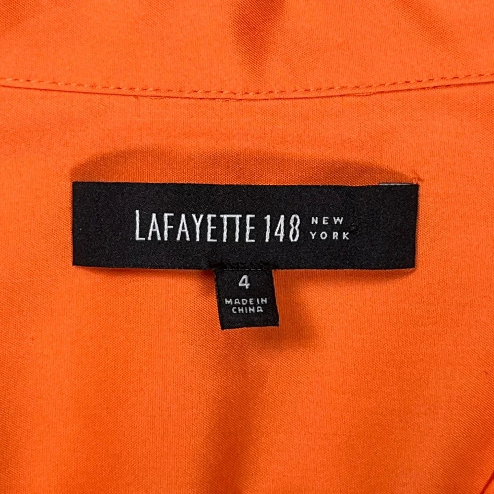 Lafayette 148 NY Button Up‎ Shirt Womens Sz 4 Orange Pintuck 3/4 Sleeve Stretch - Picture 4 of 8